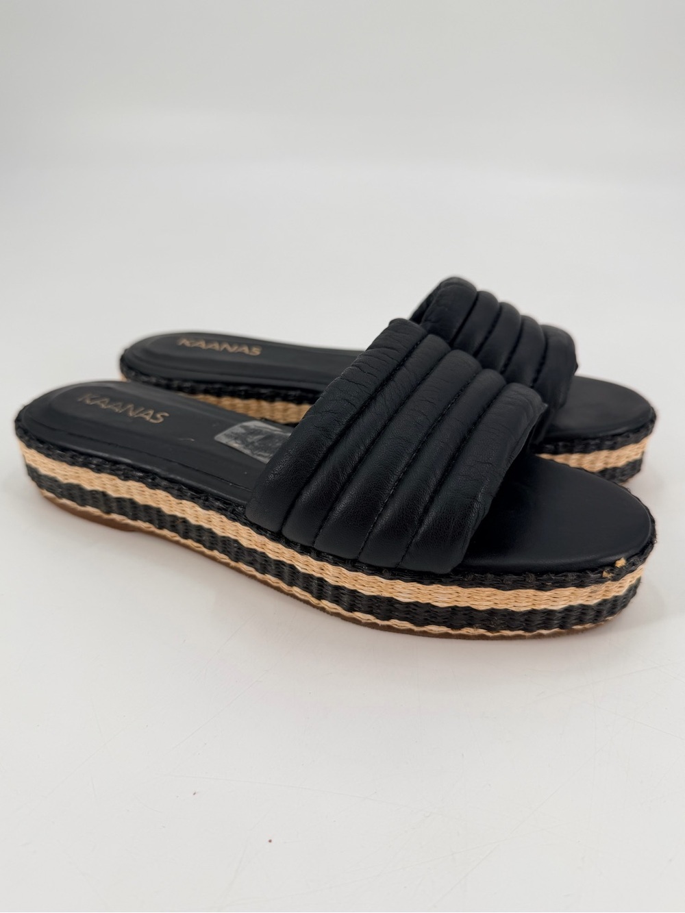 Kaanas Balfour Handmade Chunky Black Slip On Platform Sandals 7